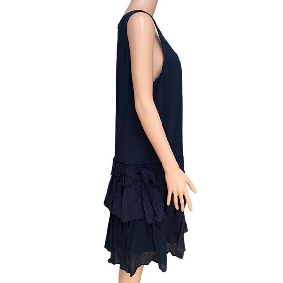 J. Crew Navy 100% cotton Blue Dress with Ruffles Sleeveless Size L - Picture 2 of 7